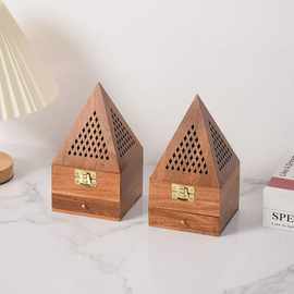 现货木质雕刻镂空香薰炉塔香熏香木盒容器摆件燃烧瑜伽冥想香炉盘