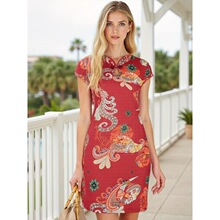W 77404 Short Sleeve Modified Qipao Dress ���������B��ȹ