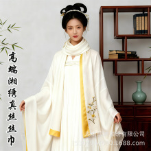 高端手工湘绣真丝围巾中年女桑蚕丝百搭丝巾刺绣披肩妈妈丝绸围巾