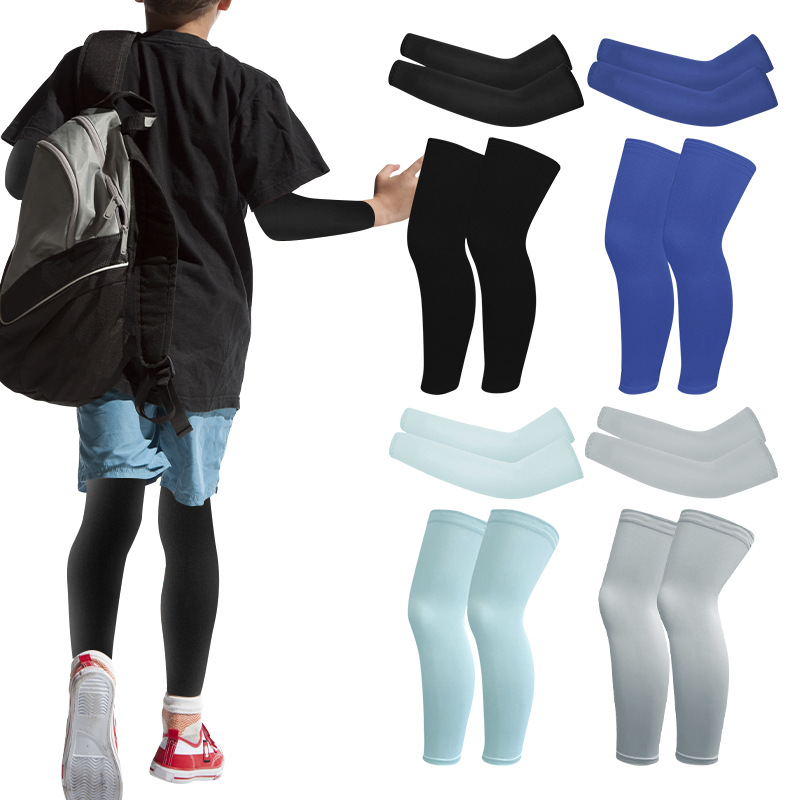 Sharetour Sun Protection Sleeves, Summer Breathable Ice Silk Leg Sleeves, Combination Style for Outdoor Cycling, Children's High-Elastic Ice Sleeves