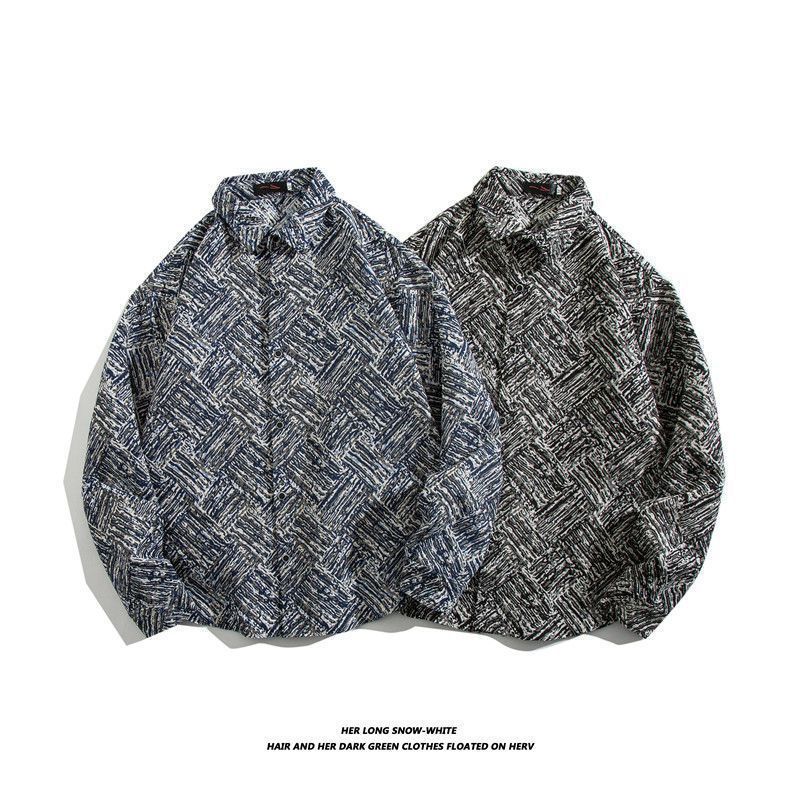 Camisa de manga larga bordada tejida retro japonesa hombres vintage barroco étnico suelto casual otoño e invierno abrigo de pareja