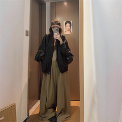 实拍 2025后背交叉豹纹吊带背心+宽松显瘦阔腿裤+拉链夹克外套女
