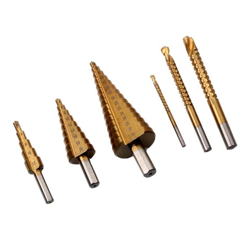 6pc combination of 3 step drills and 3 serrated drills cross-border 6-piece set pagoda reamer drill woodworking hole opener