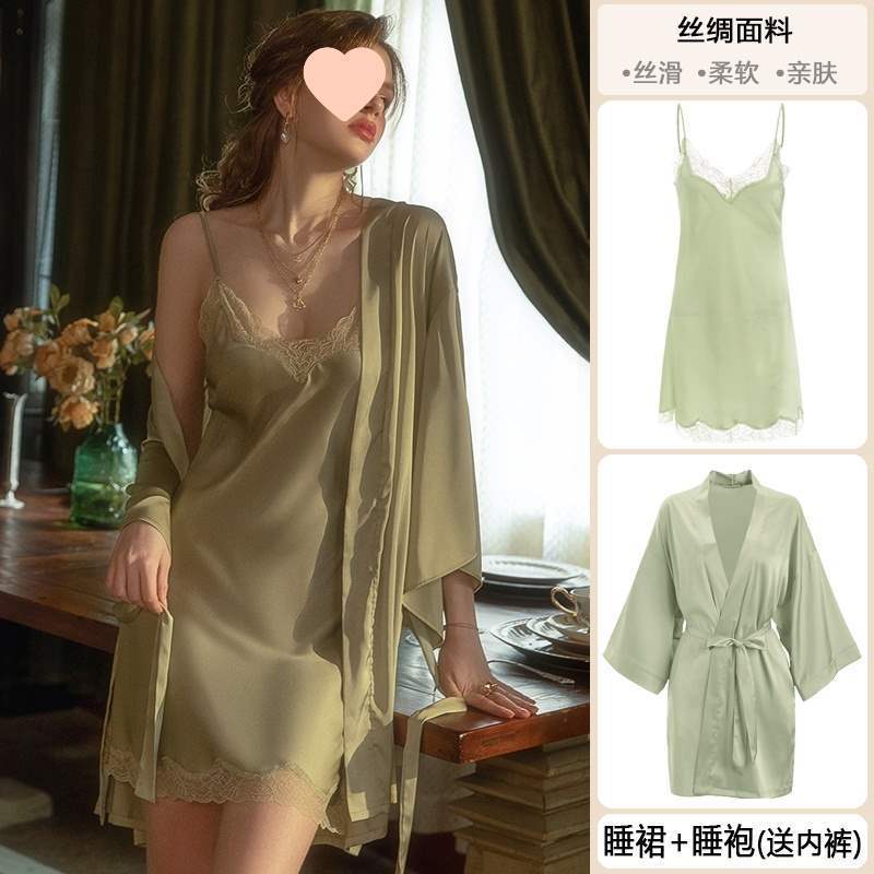 桑蚕丝睡衣女纯欲风睡裙2025新款春夏季带胸垫薄款吊带真丝家居服|undefined