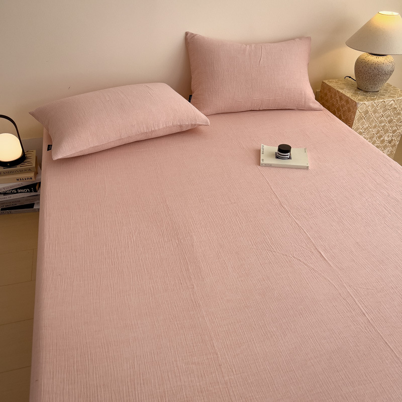 Sábana de algodón de hilo arrugado de color sólido, pieza individual 100 algodón dormitorio de verano, funda de almohada individual, juego de tres piezas