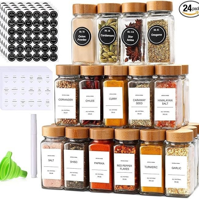 Botella de condimento de venta caliente de comercio exterior cubierta de bambú cubierta de madera de acacia cocina condimentar pimienta salpicada de vidrio condimento frasco combinación