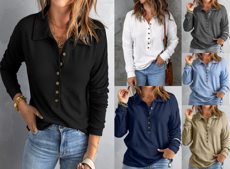 Amazon Cross-border Solid Color Knitwear Women's Single-breasted Lapel Long-sleeved Loose Casual Base Top Autumn and Winter New Amazon Cross-border Solid Color Knitwear Women's Single-breasted Lapel Long-sleeved Loose Casual Base Top Autumn and Winter New