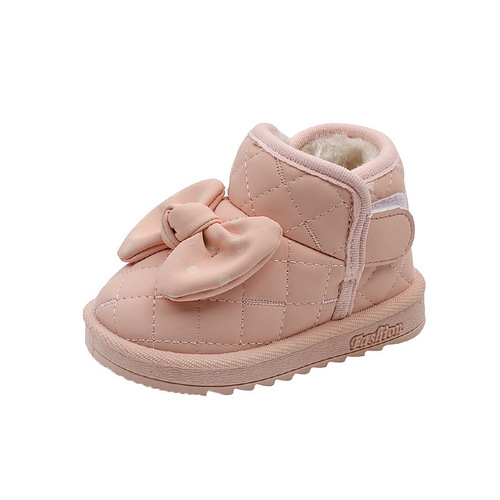 Winter warm shoes bow baby toddler shoes girls shoes ankle boots plus velvet thick warm snow boots cotton shoes