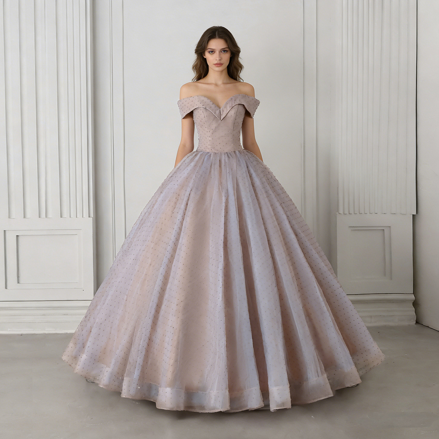 Cross-Border Foreign Trade Colorful Dress Off-Shoulder Sweet Performance Ball Gown Floor-Length Art Exam Solo Performance Outfit European and American Plus Size