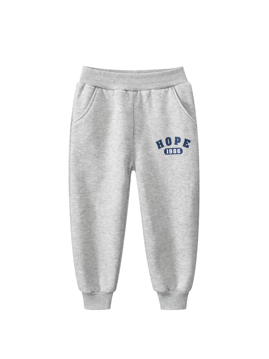 27 niños estilo coreano ropa para niños pantalones largos para niños transfronterizos letras deportes para niños Pantalones deportivos con cordones de lana entrega de una sola pieza
