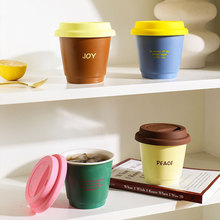 北欧多巴胺撞色陶瓷杯带盖可爱小巧便携旅行咖啡杯创意办公室茶杯