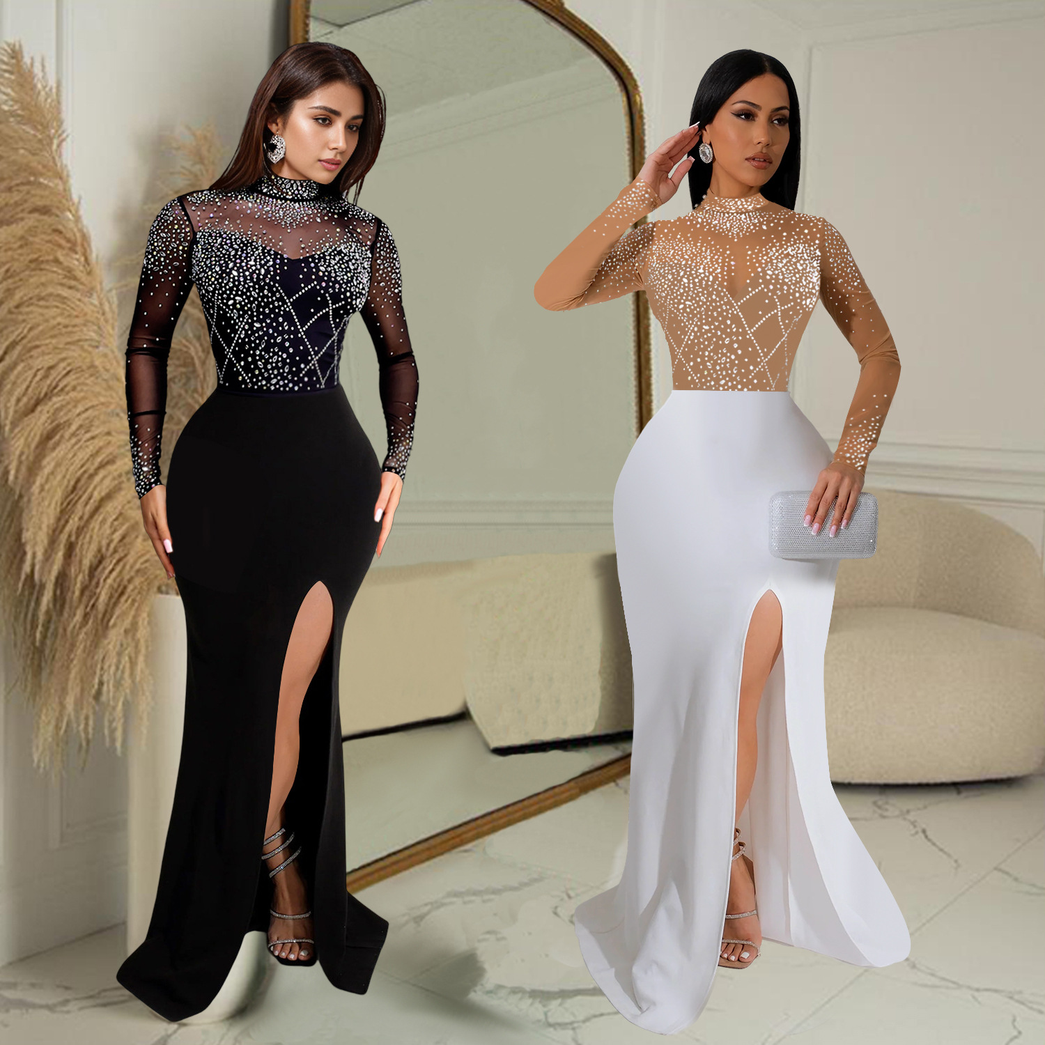C7045 Aliexpress transfronterizo Amazon estación independiente de moda europea y americana ropa de mujer con perforación en caliente vestido largo nuevo