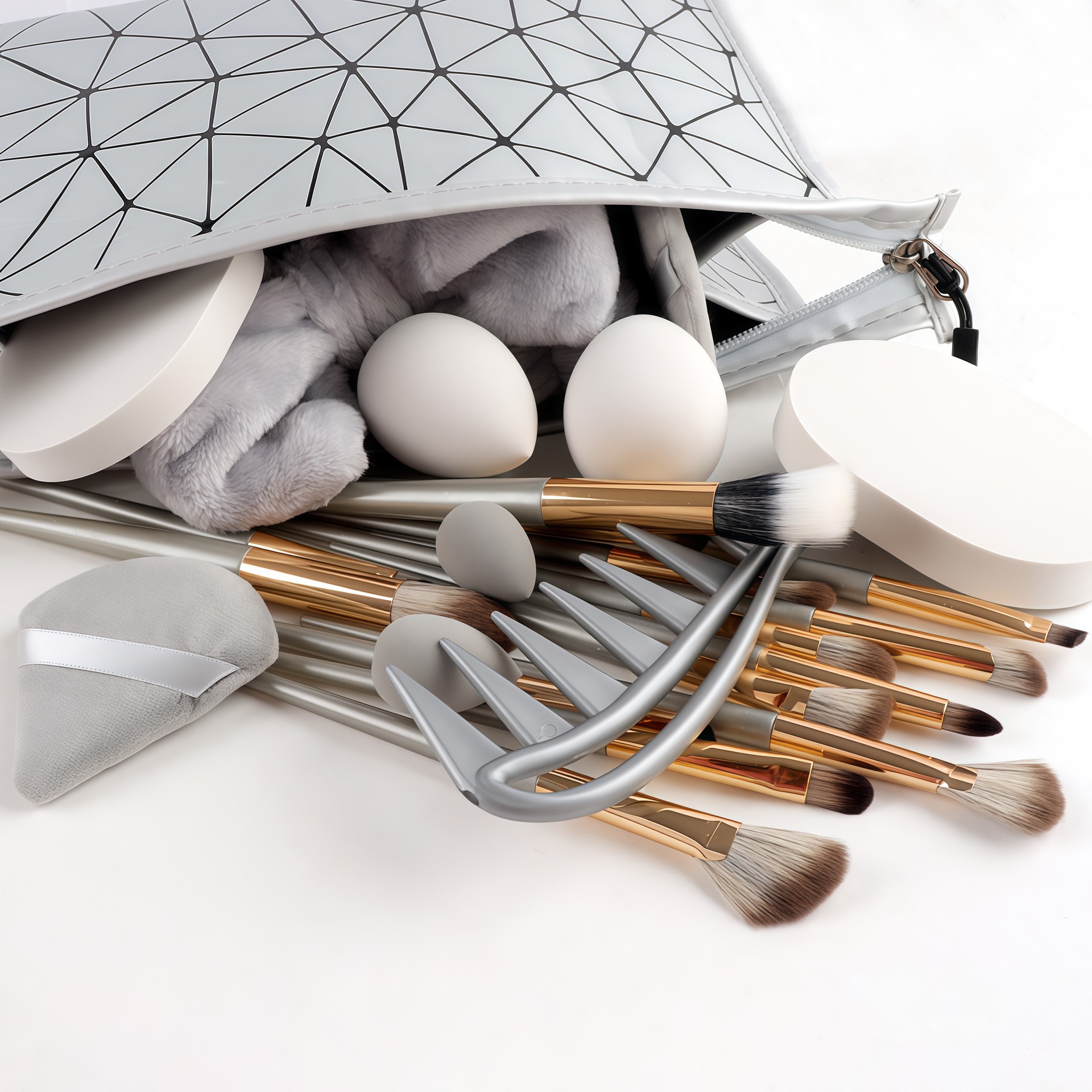 Bolsa de cosméticos de diamantes transfronteriza de 32 piezas Bolsa de cosméticos de mano RPET de moda Bolsa de almacenamiento de cuero RPET Pincel de maquillaje