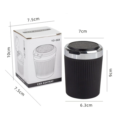 Car Ashtray with Metal Liner, One-Touch Opening Lid, Lighted Car Smoking Gadget, Non-Slip Ash, In-Car Ashtray (Car ashtray) - black