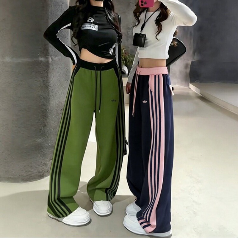 Clover Wide-Leg Pants Summer Unisex Embroidered Logo Three-Stripe Twist Pants Curved Pants Ck0188