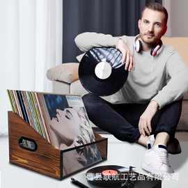 木制黑胶唱片收纳筐复古乡村风黑胶唱片存储筐乙烯基唱片筐相册盒