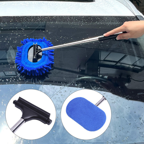 Car front glass cleaning brush three-in-one telescopic rearview mirror wiper window dust removal and defogging tool