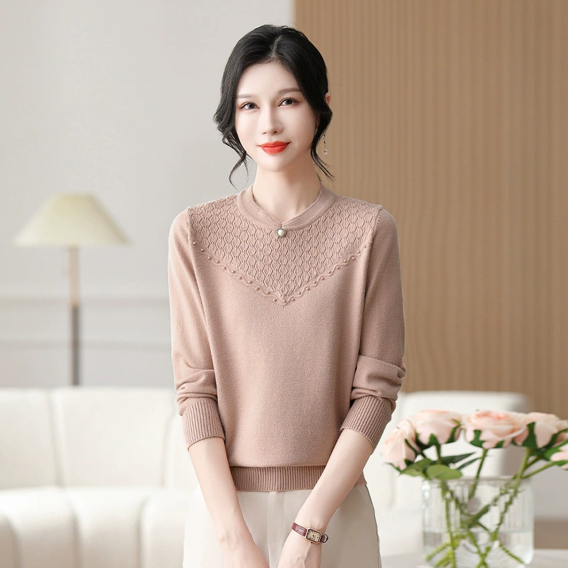 Мама весенняя одежда вязаный свитер среднего возраста женский топ 2025 новый средний и пожилой женский осенний свитер