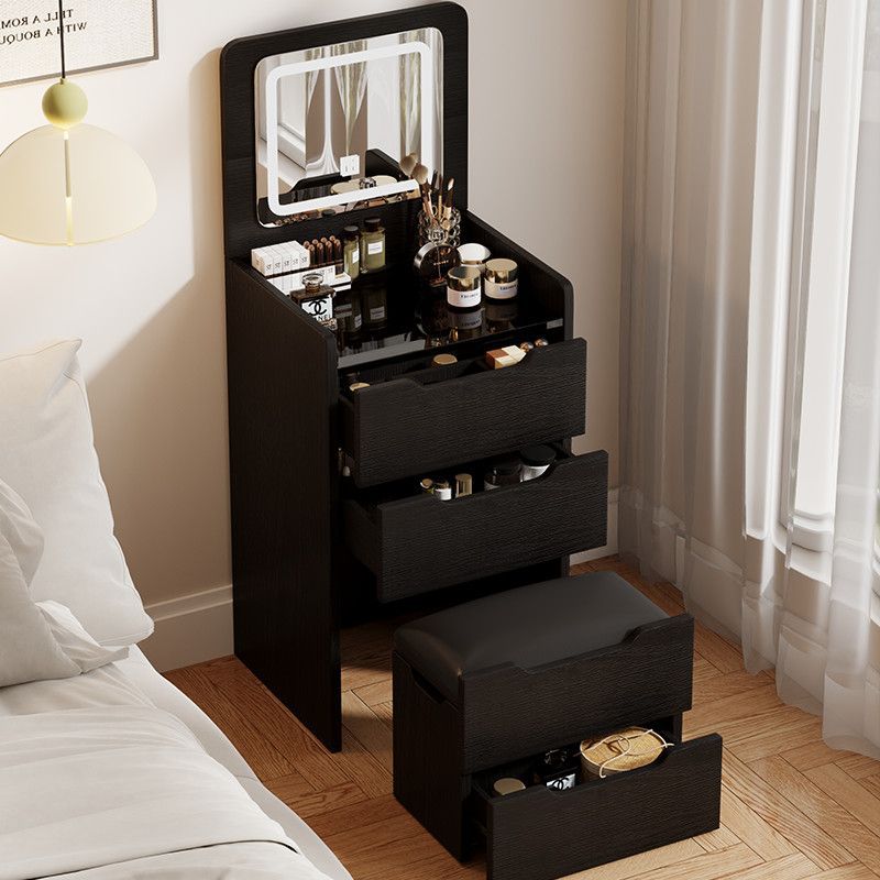 Bedroom Dressing Table, Bedside Flip-Top Makeup Table, Rental Room Multifunctional Storage Cabinet with Light for Small Apartments