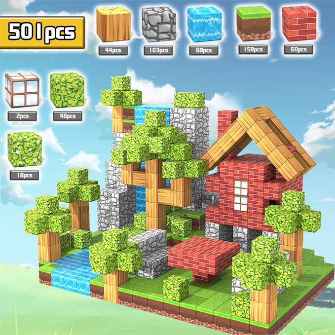 Transfronterizo My Magnet World Imán Bloques de construcción cuadrada Serie de bosque primitivo Bloques de construcción magnética Juguetes para niños