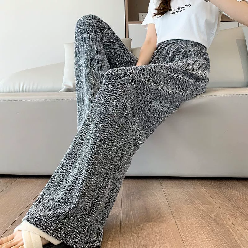 Блестящие широкие брюки женские 2024 весной новые серебряные шелковые горячие бриллианты повседневные брюки свободные дикие прямые брюки