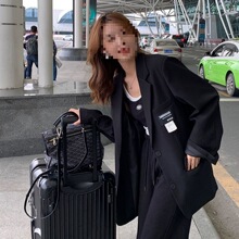 炸街小西装外套女春秋季新款宽松学院复古宽松气质网红西服