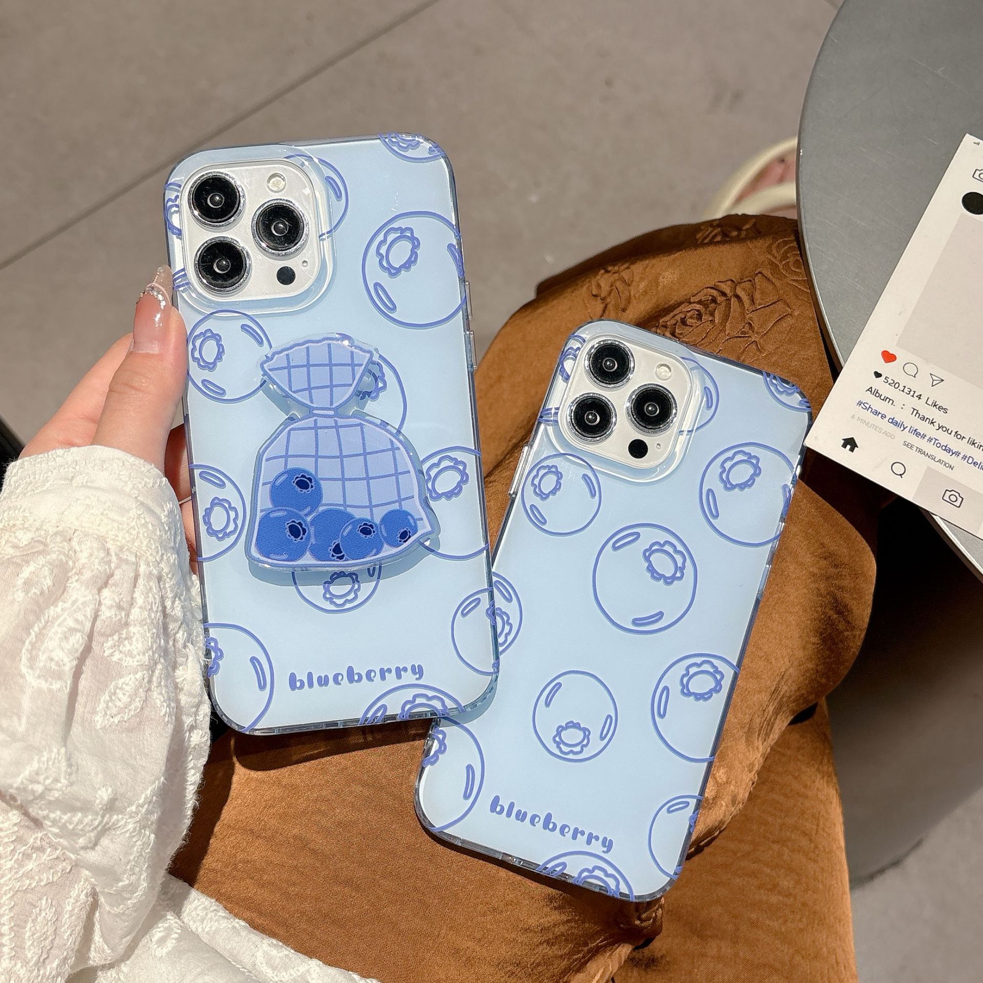 Divertido bolso de compras arándano apple 16ProMax funda para teléfono móvil 15Pro fruta 14/13 soporte 15PM hembra