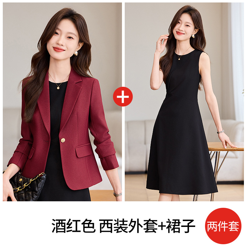 Burgundy long sleeves [suit + black dress]