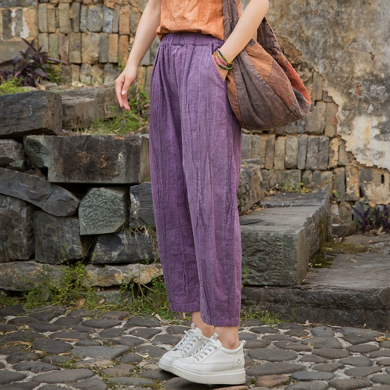 25 летних хлопчатобумажных и льняных женских новых штанов, окрашенных в раму