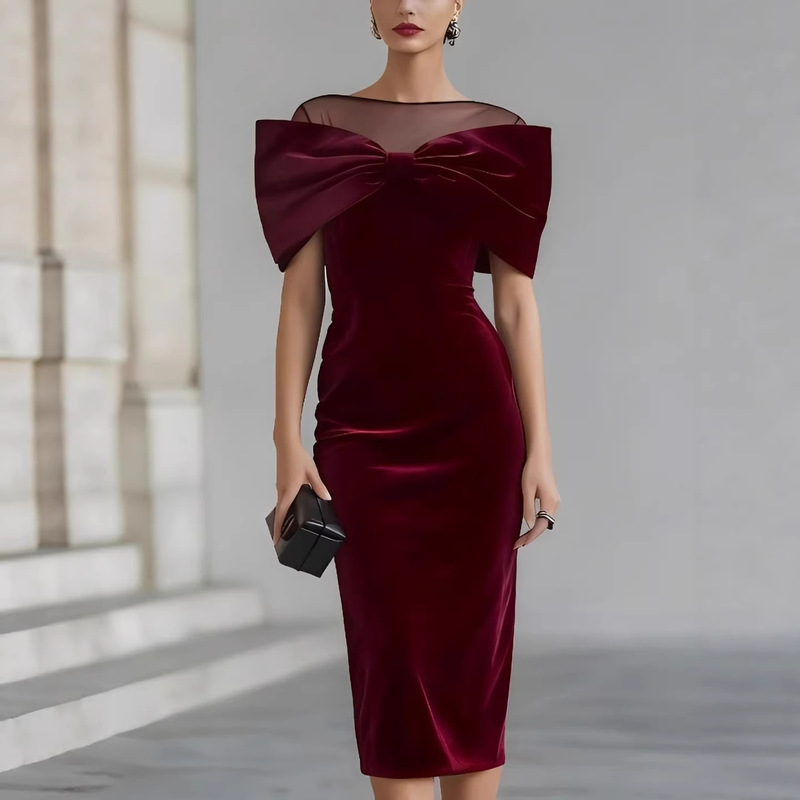 In-Stock Cross-Border New Product, Amazon Bestseller, Elegant Commuter Women's Clothing, Off-The-Shoulder Dress, Velvet Dress
