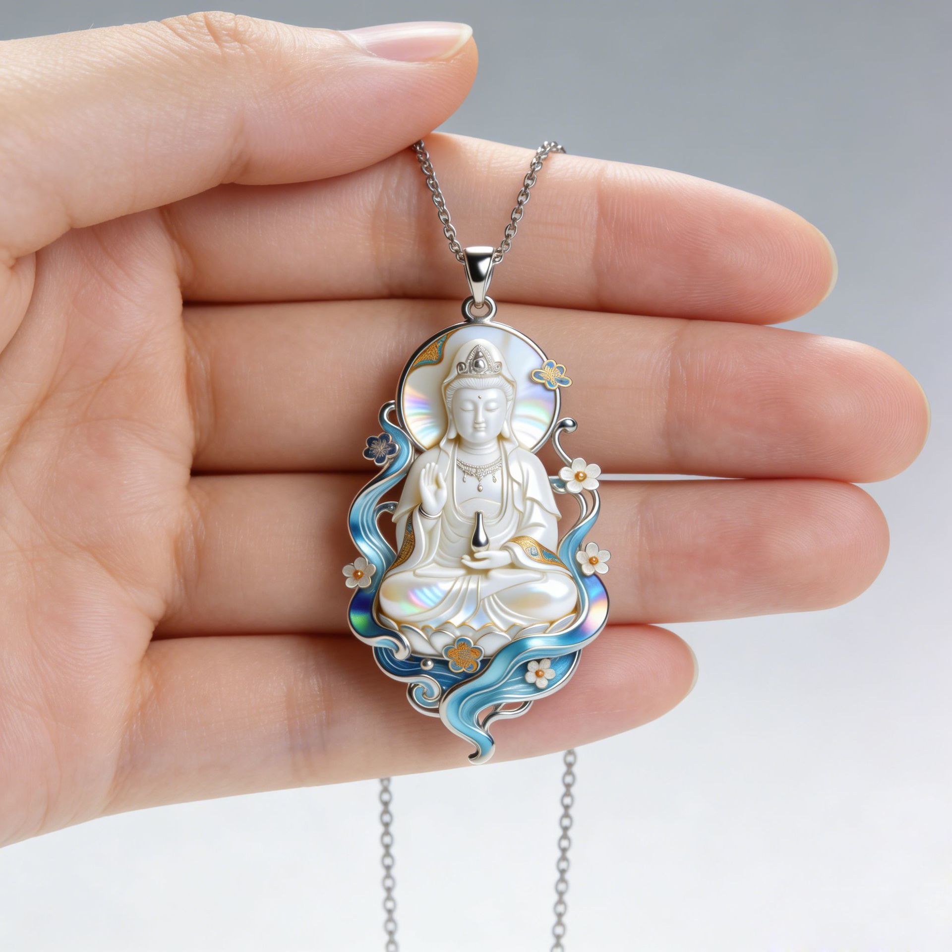 Enamel Colored Pure Bottle Guanyin Pendant Necklace, Chinese Style Guardian Deity, Gift for Family and Friends, Calming Gift