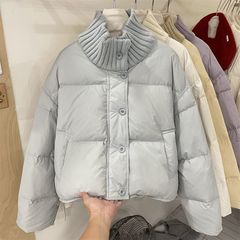 2025冬季新款时尚设计感针织立领拼接单排扣小个子短款棉服外套潮
