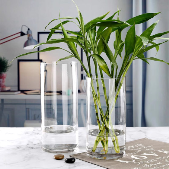 Large Transparent Straight Glass Vase High Wholesale Living Room Rich Bamboo Flowers Hydroponic Simple Cylindrical Floor Thick