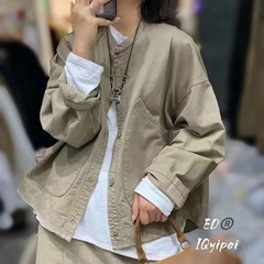 新商品の工装純色のシンプルなスタンドカラーの長袖のゆったりとしたショートカーディガンの上着の女性綿のコート