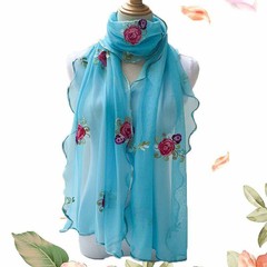 Embroidered Rose Silk Scarf Autumn/Winter New Embroidered Flower Scarf for Women Long Length Versatile Dance Double Layer Mother Scarf for Women