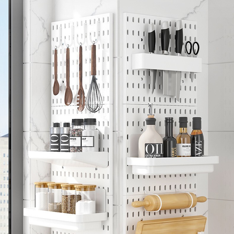 No-Drill Pegboard Wall-Mounted Storage Rack for Kitchen and Bathroom, Multifunctional Organizer, Pegboard Accessories