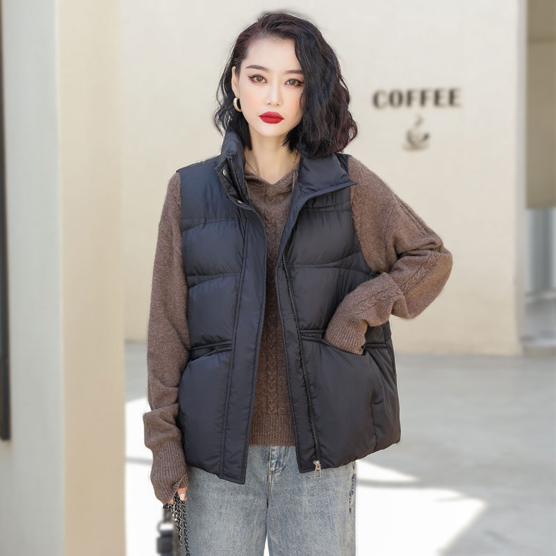 Women's down Vest, Spring and Autumn Short Style, High-End Women's Vest with Stand Collar, Fashionable Sleeveless Jacket, Warm Outerwear