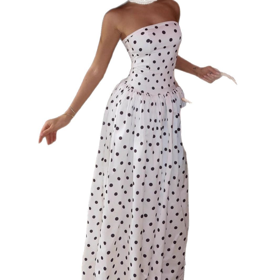 Summer New Arrival Polka Dot Retro Strapless Dress For Women American Style Off Shoulder High End Fashionable_ecoleips.com
