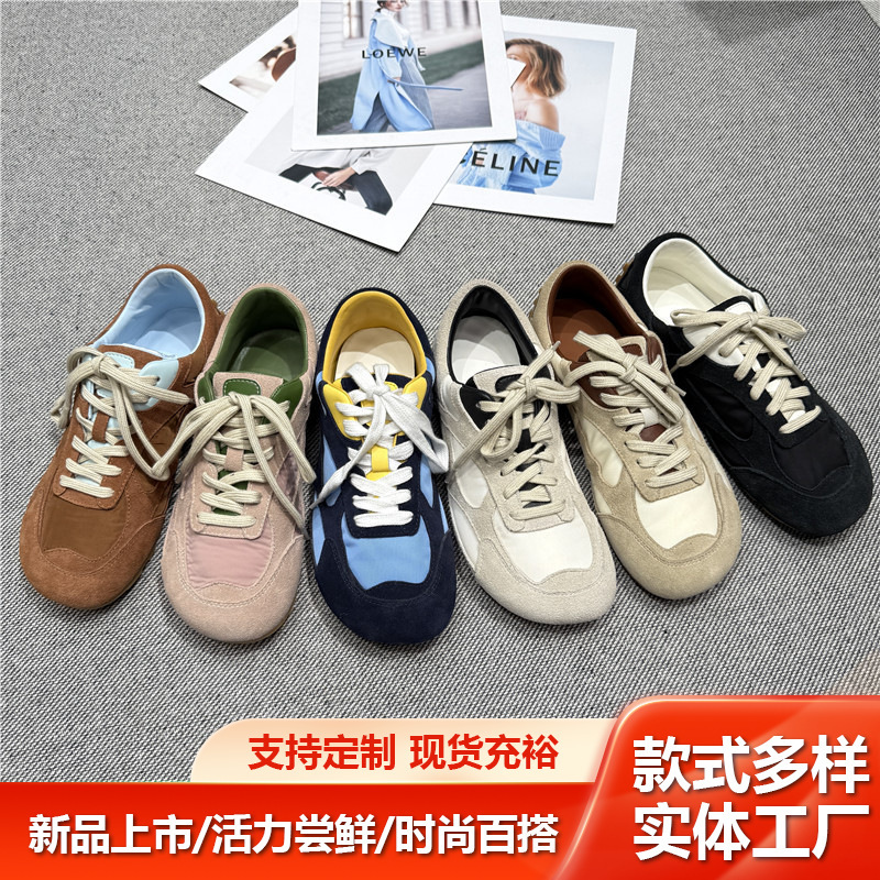 Women's Retro Lace-Up Round-Toe Color-Blocking De Xun Shoes, 2025 Summer New Style, Cute Flat Casual Sneakers for Women Women's Retro Lace-Up Round-Toe Color-Blocking De Xun Shoes, 2025 Summer New Style, Cute Flat Casual Sneakers for Women