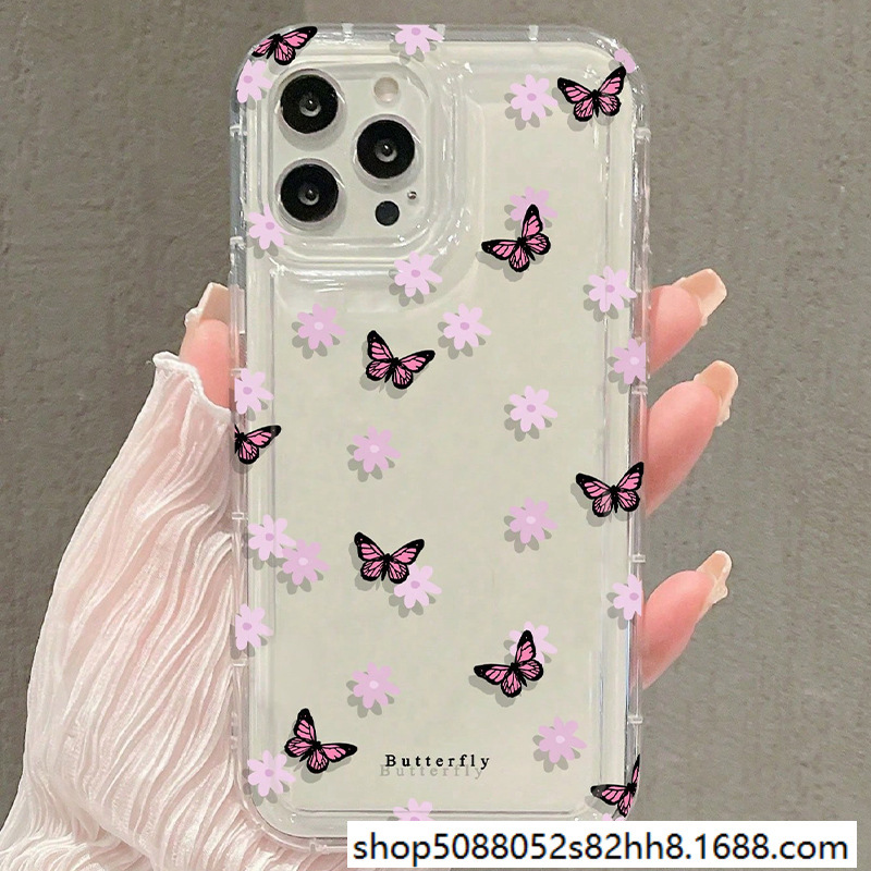 唯美碎花蝴蝶防摔手机壳适用苹果14/15/16promax软iphone13/12/11