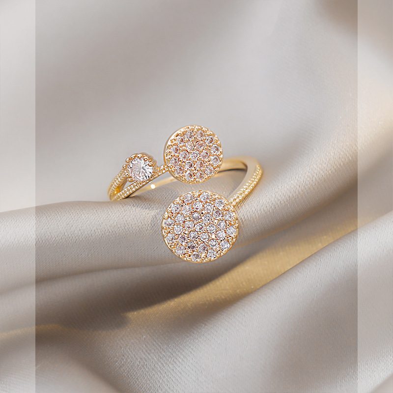Fashion Alloy Geometric Round Full Diamond Ring Jewelry Women's Live Opening Adjustable_voghion.com