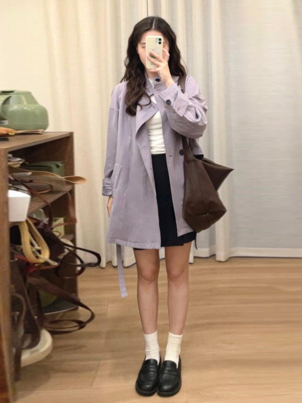 韩系紫色风衣外套女春秋2025新款爆款小个子休闲宽松百搭气质上衣|undefined