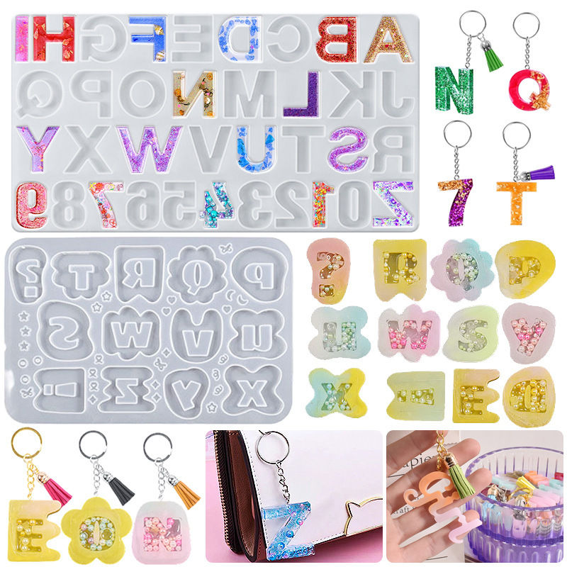 Crystal epoxy English pinyin letter silicone mold word blessing key chain pendant quicksand pendant silicone