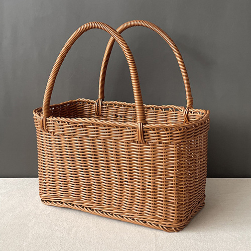 Imitation rattan woven shopping basket for household grocery shopping and sundries storage basket pet fruit gift picnic basket wholesale