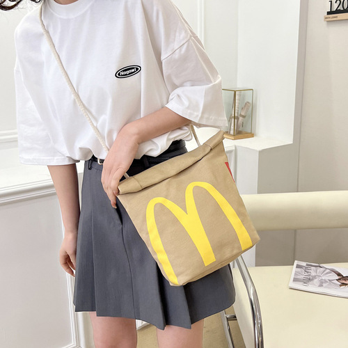 Fashion canvas bag for women McDonald's cross-body bag niche design shoulder bag printed bucket bag casual wholesale