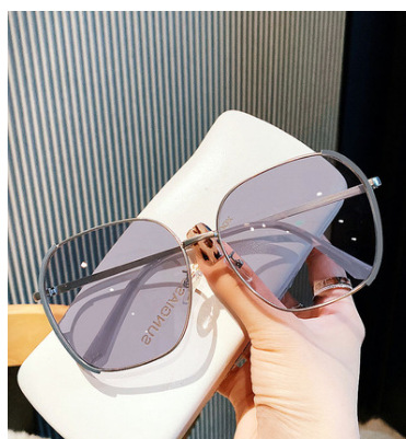 De gama alta retro verde gafas de sol polarizadas Internet celebridad moda Metal Gran marco gafas de sol de moda de los hombres y las mujeres de estilo coreano protección UV