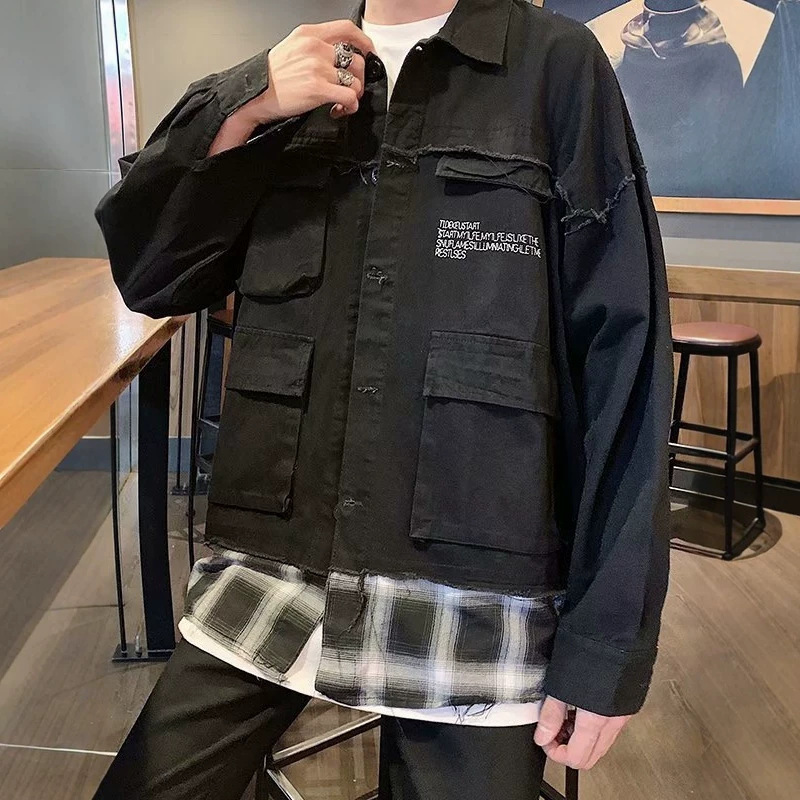 Men's long-sleeve shirt, trendy brand, ins Hong Kong style, Japanese casual shirt, unique design, stylish and cool streetwear shirt jacket