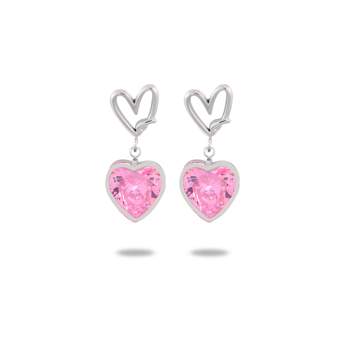 Titanium Steel Material 1 Pair Sweet Heart Shape Titanium Steel Drop Earrings