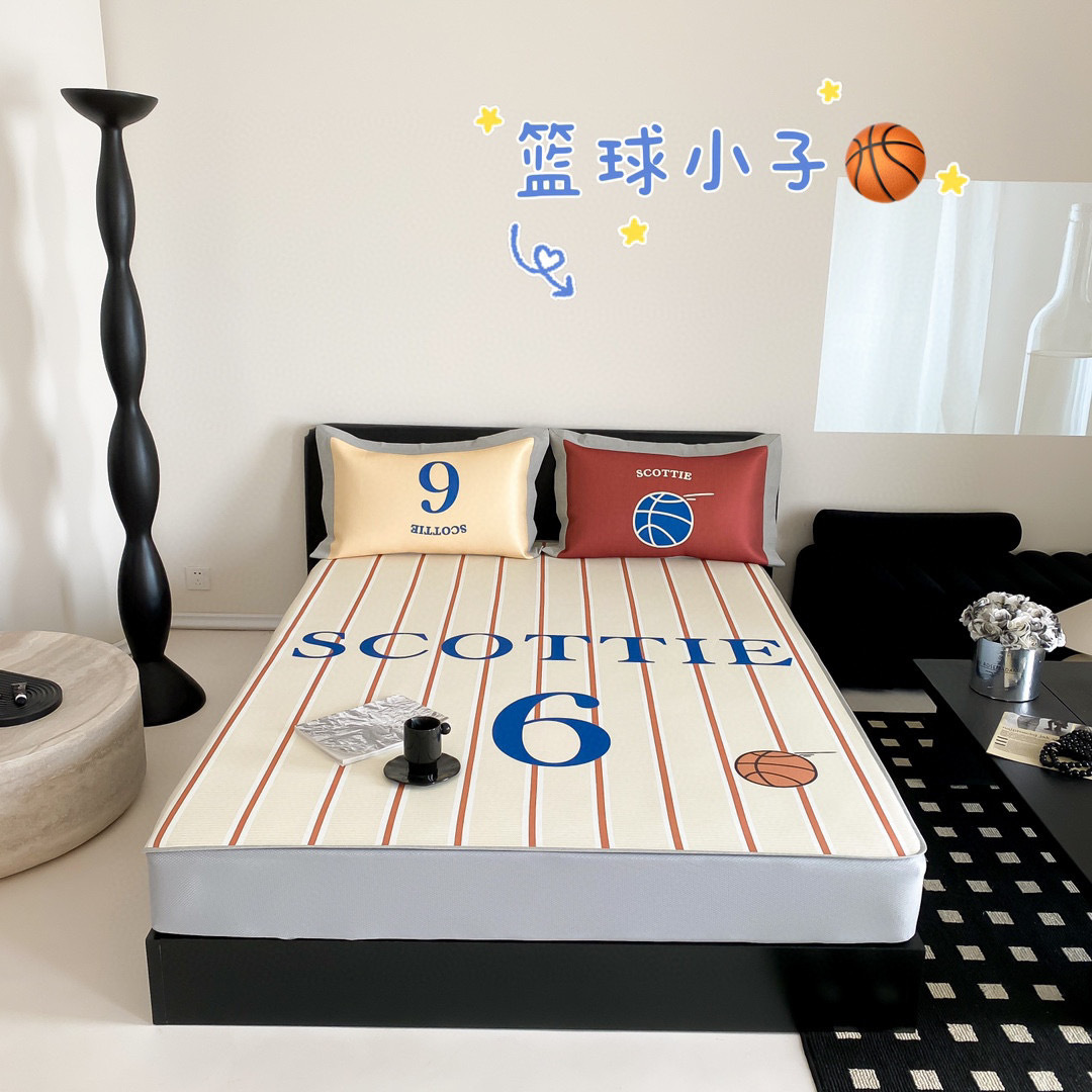 Boys' Cartoon Mat Three-Piece Set Machine Washable Ice Silk Cool Nude Sleeping Air Conditioning Soft Mat Non-Slip Foldable