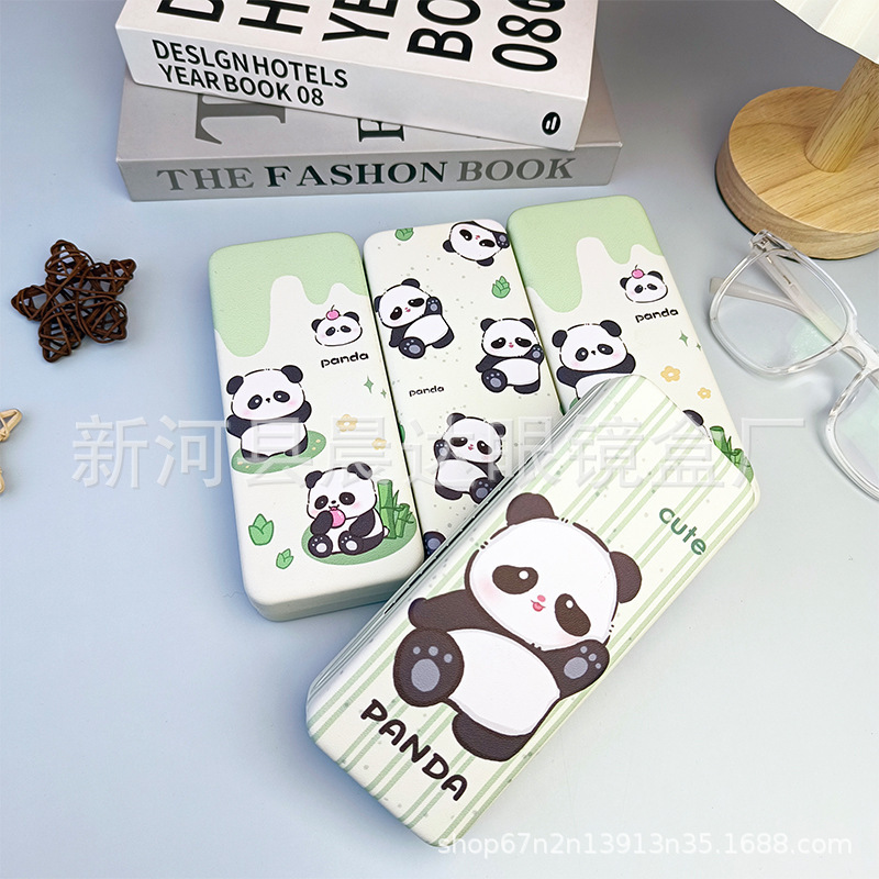 Factory wholesale glasses box custom male and female students portable advanced leather cartoon glasses storage free printing